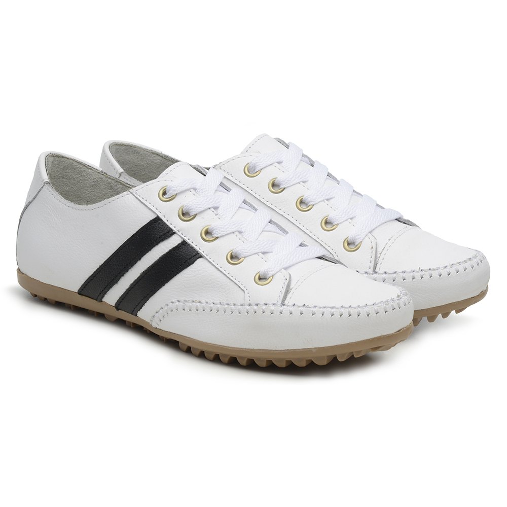 Tenis Sapatênis Casual Krn Shoes em Couro com Cadarço e Detalhe em Litras Branco 1