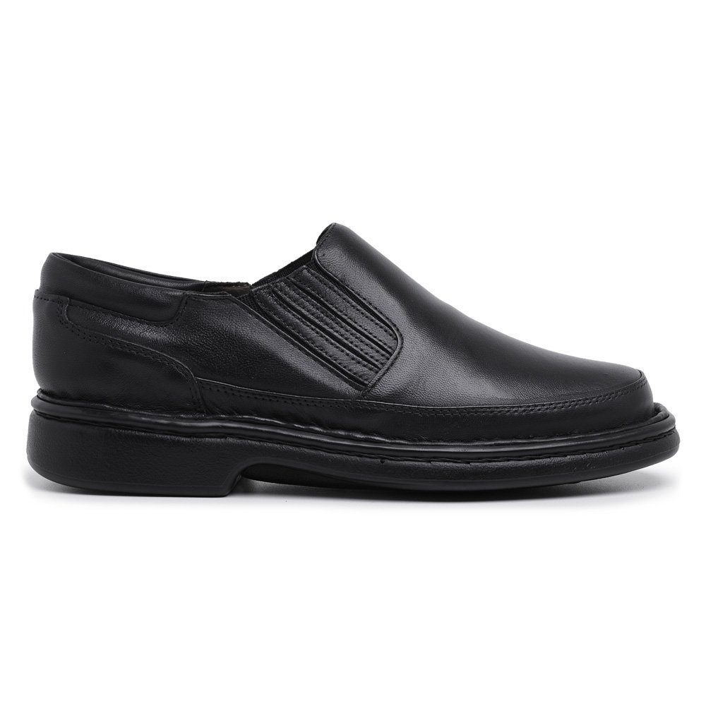 Sapato Casual Conforto KRN Shoes de Couro Liso com Elastico e Bico Redondo Preto 2