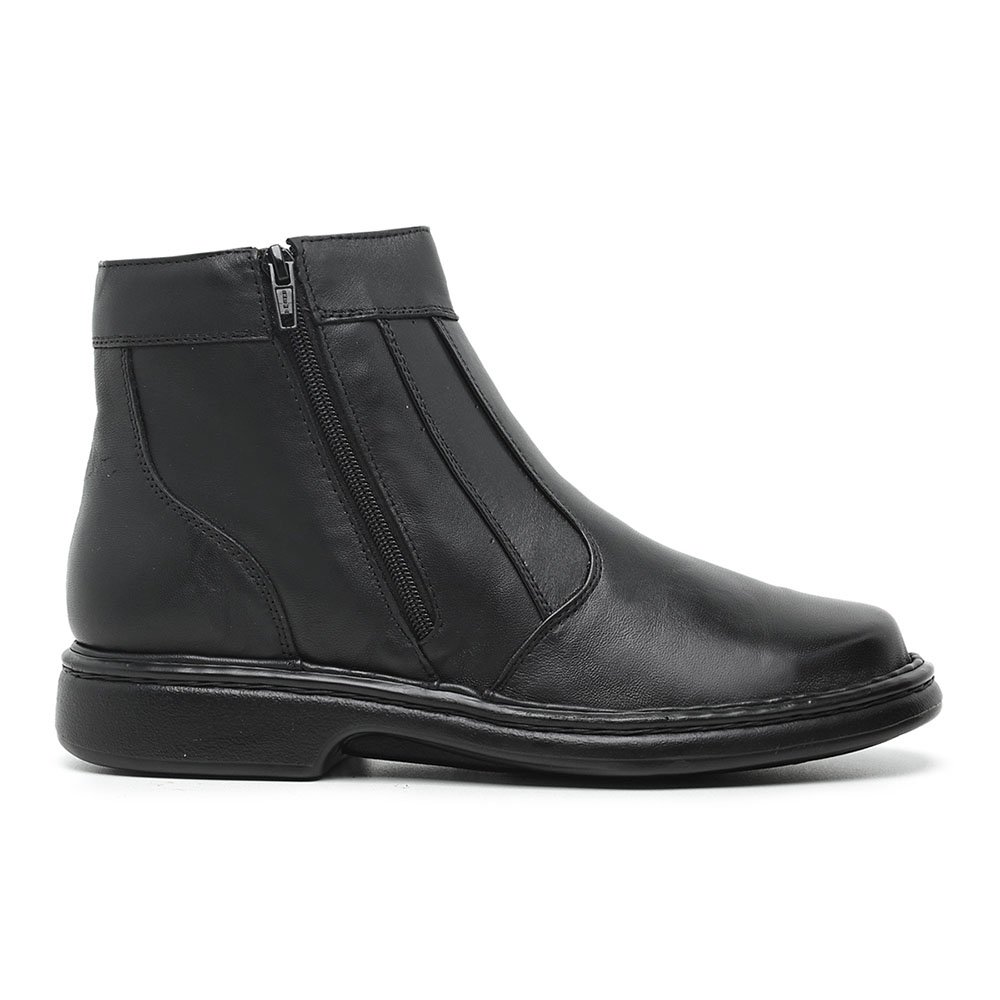 Botina Casual Conforto KRN Shoes Cano Curto de Couro Bico Redondo Lisa com Ziper Preto 2