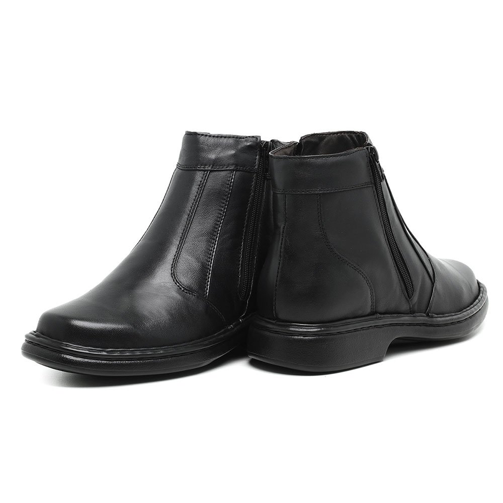 Botina Casual Conforto KRN Shoes Cano Curto de Couro Bico Redondo Lisa com Ziper Preto 3