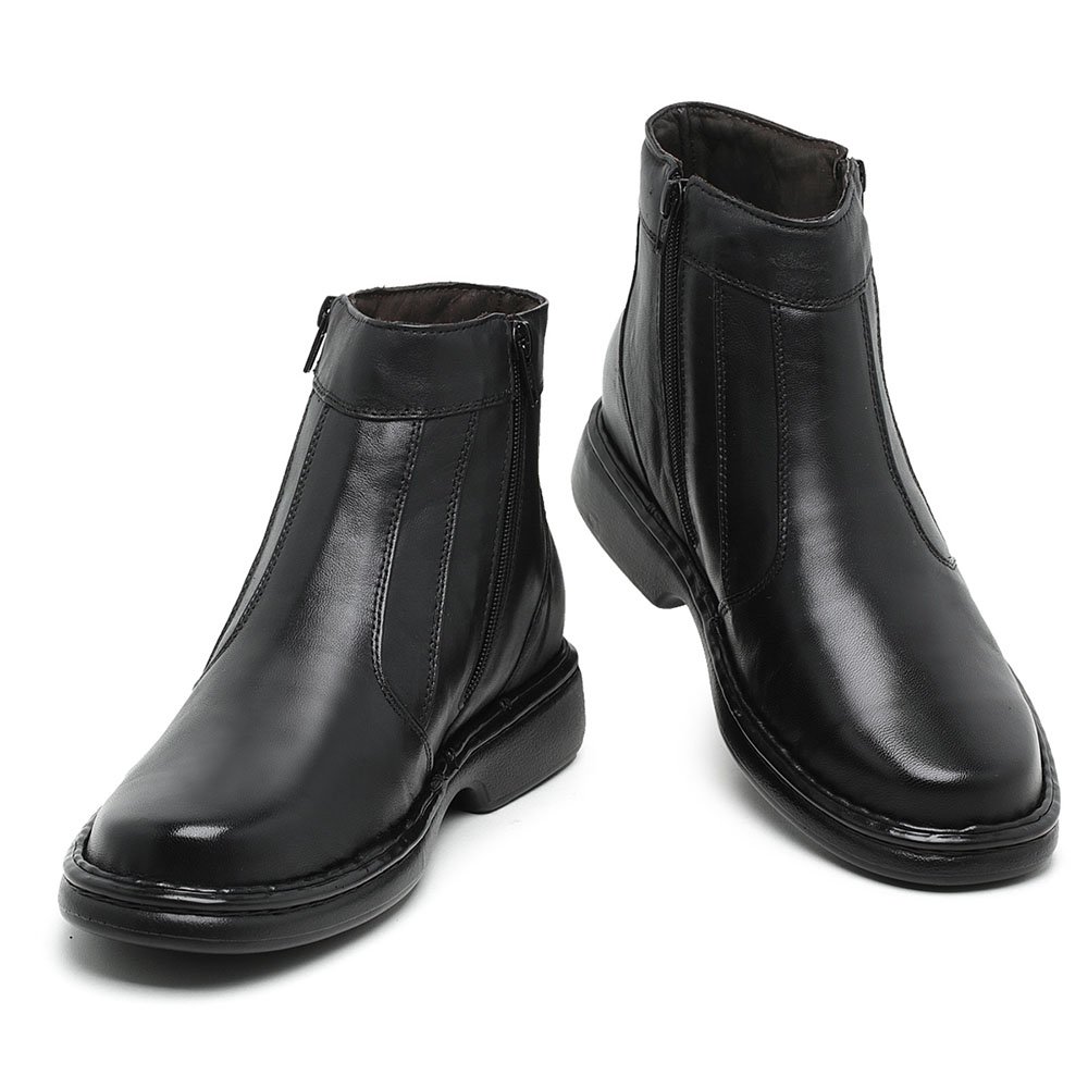 Botina Casual Conforto KRN Shoes Cano Curto de Couro Bico Redondo Lisa com Ziper Preto 4