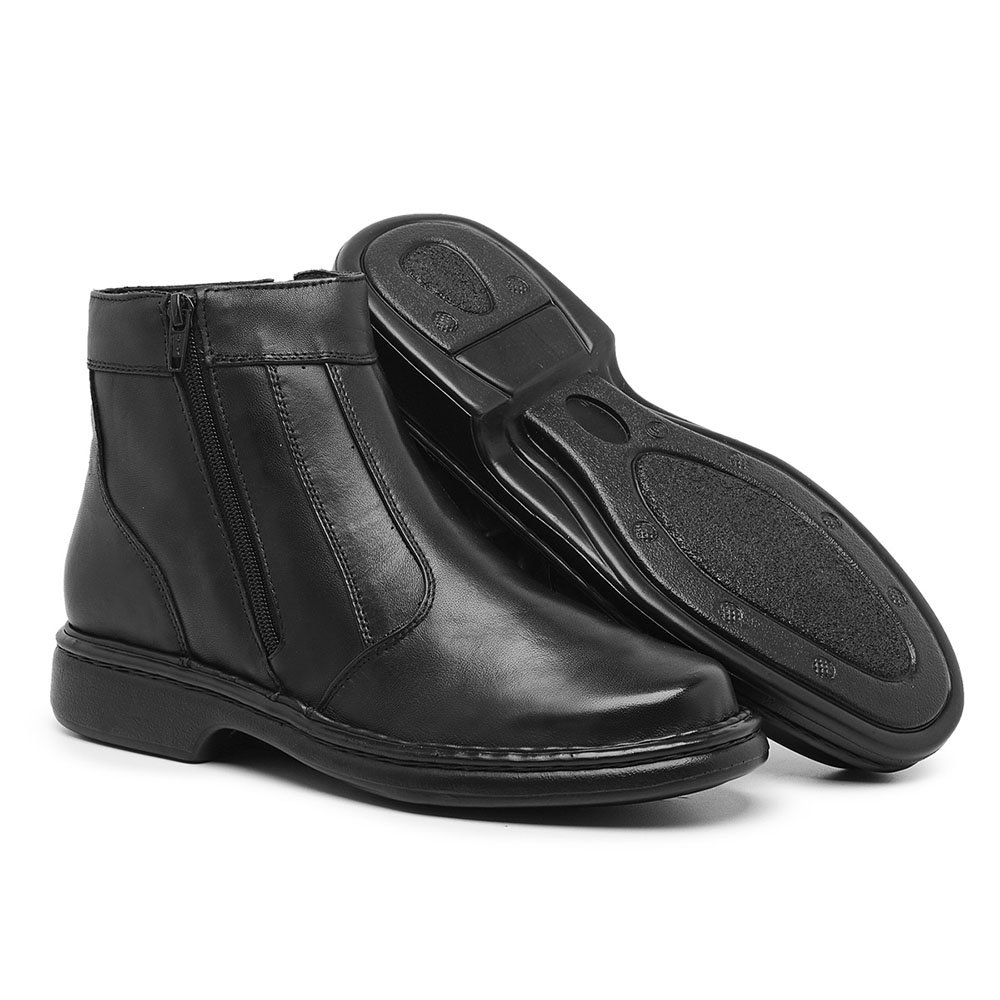 Botina Casual Conforto KRN Shoes Cano Curto de Couro Bico Redondo Lisa com Ziper Preto 5