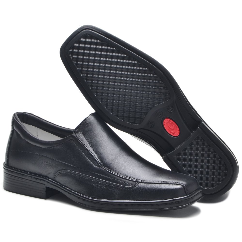 Sapato Social Confortavel em Couro Krn Shoes com Elástico e Sola Borracha Preto 6