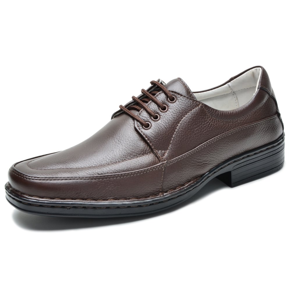 Sapato Social em Couro Krn Shoes com Cadarço Sola Costurada Confortavel Marrom 3