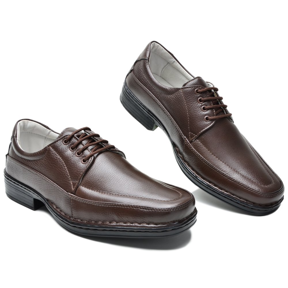 Sapato Social em Couro Krn Shoes com Cadarço Sola Costurada Confortavel Marrom 5