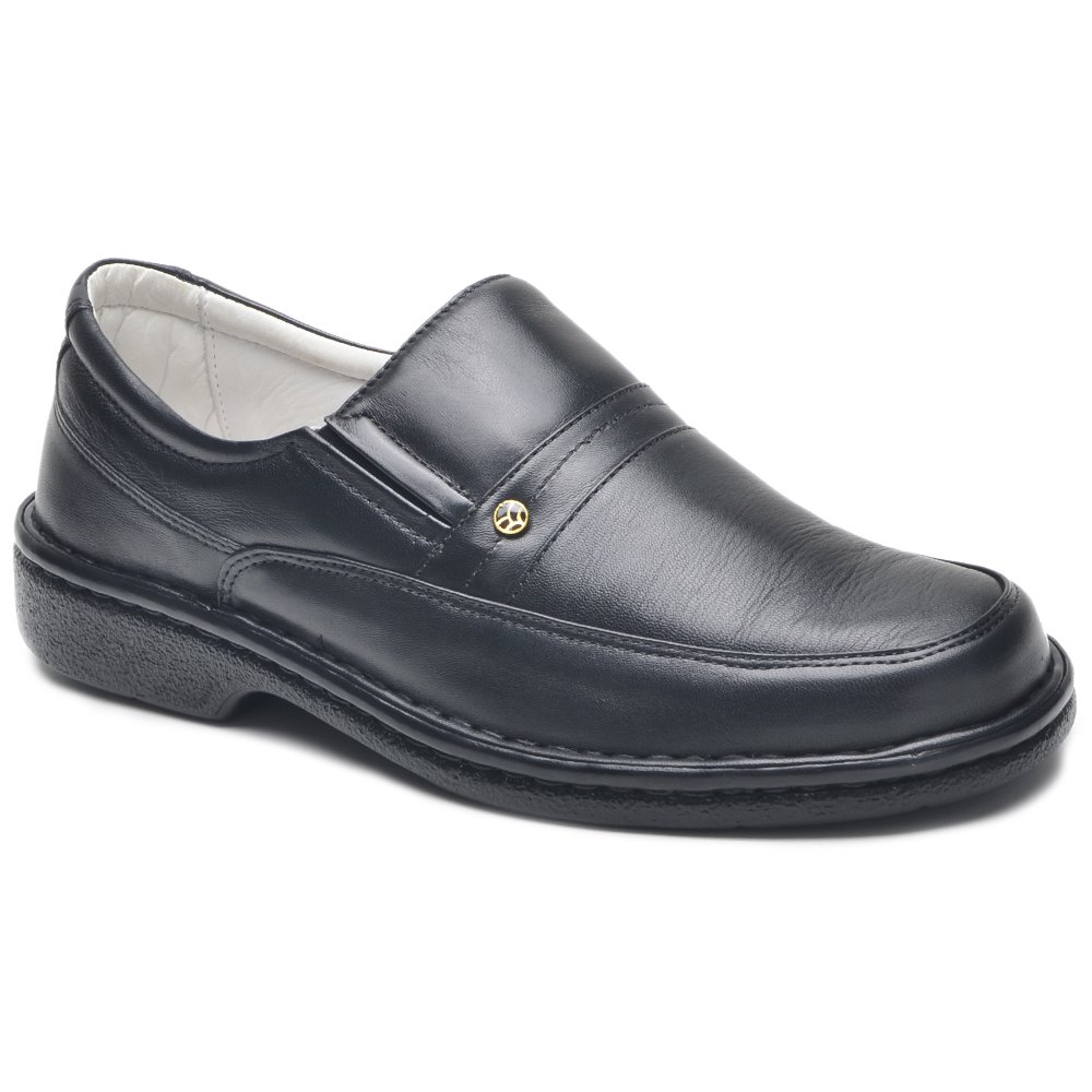 Sapato Casual em Couro Clacle com Elástico Bico Redondo e Sola Reta Leve Preto 2