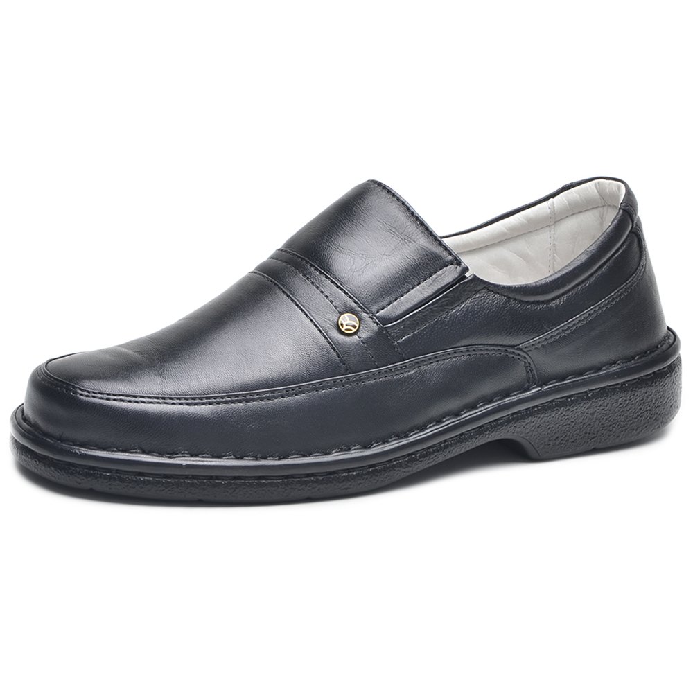 Sapato Casual em Couro Clacle com Elástico Bico Redondo e Sola Reta Leve Preto 3