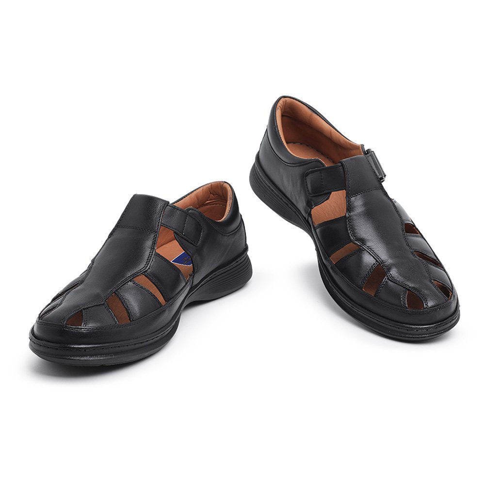 Sandália em Couro Krn Shoes Leve com Detalhes e Sola Reta Confortável Preto 3