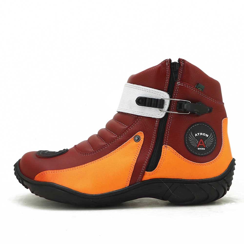 Bota Motociclista Cano Curto em Couro Atron Shoes Ziper Lateral e Sola Borracha Vermelho 1