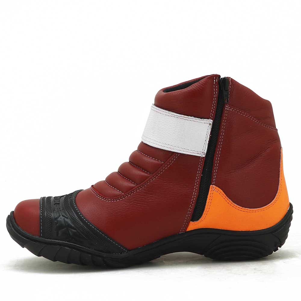 Bota Motociclista Cano Curto em Couro Atron Shoes Ziper Lateral e Sola Borracha Vermelho 2