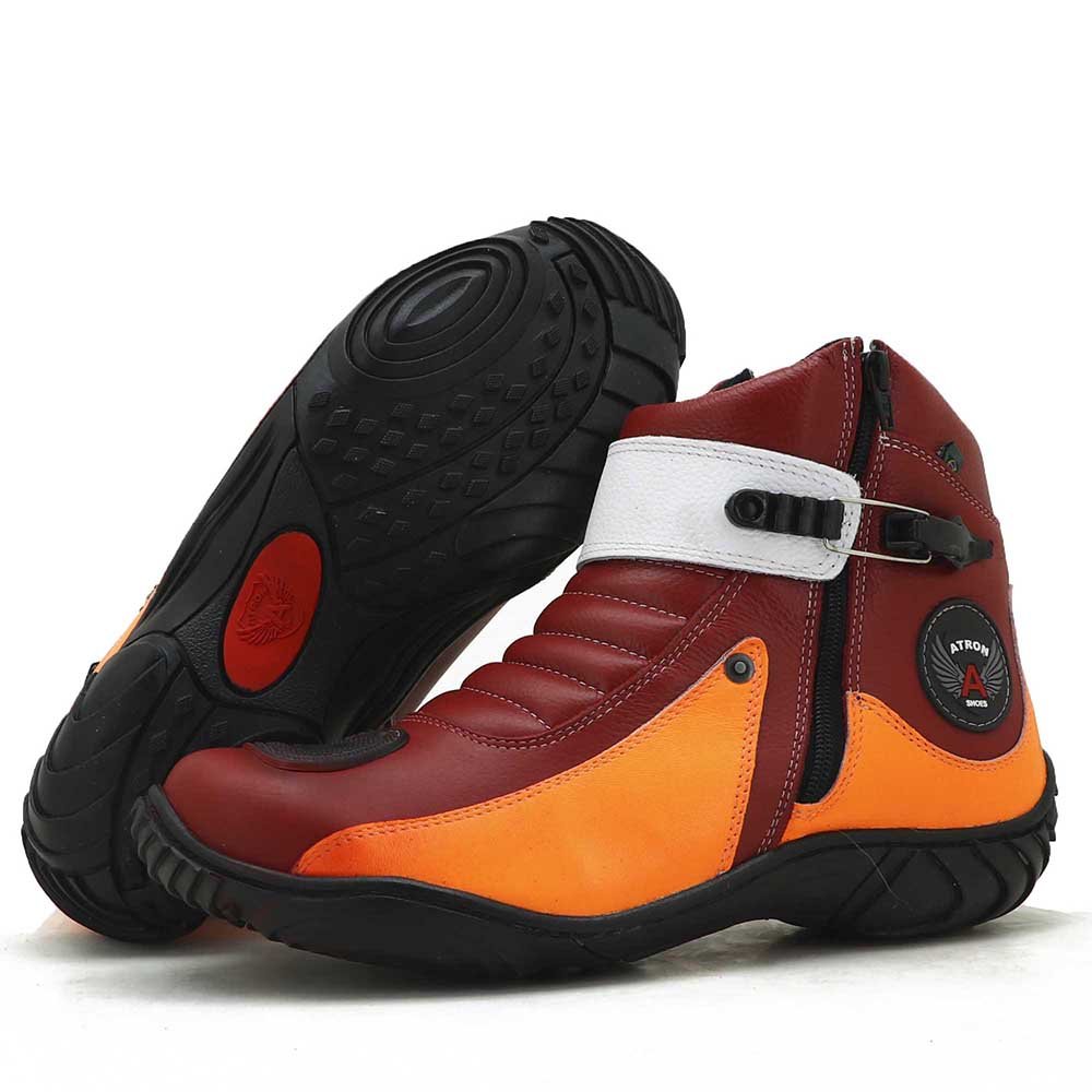 Bota Motociclista Cano Curto em Couro Atron Shoes Ziper Lateral e Sola Borracha Vermelho 4