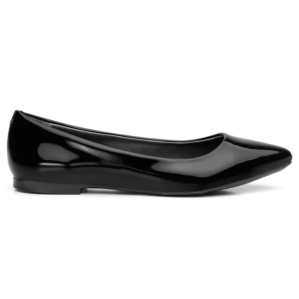Sapatilha Bico Fino KRN Shoes de Couro Basica Lisa com Salto Baixo Quadrado Preto 2