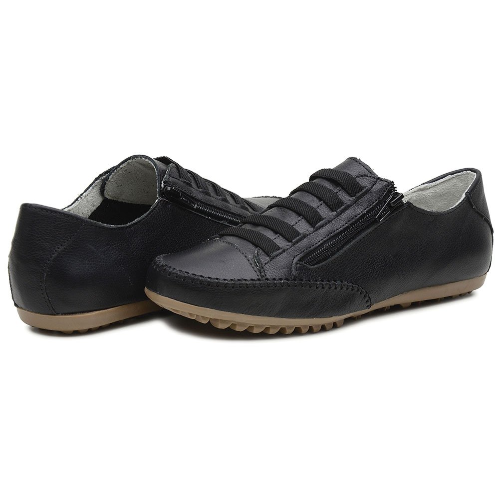 Tênis Casual Krn Shoes em Couro com Elastico Ziper Lateral e Bico Redondo Preto 2