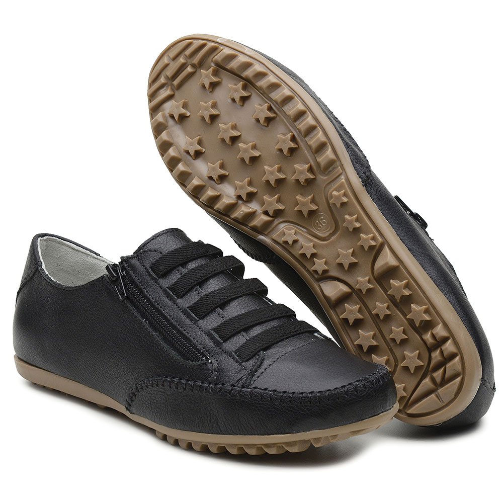 Tênis Casual Krn Shoes em Couro com Elastico Ziper Lateral e Bico Redondo Preto 3