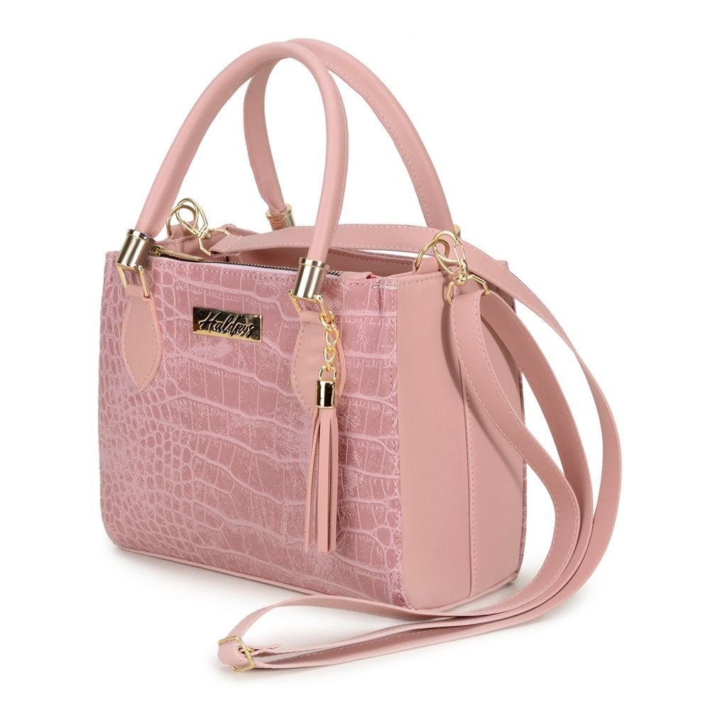 Bolsa Delicada Transversal Haldrys Com Detalhes Em Metal Alça Ajustável Rosa 1