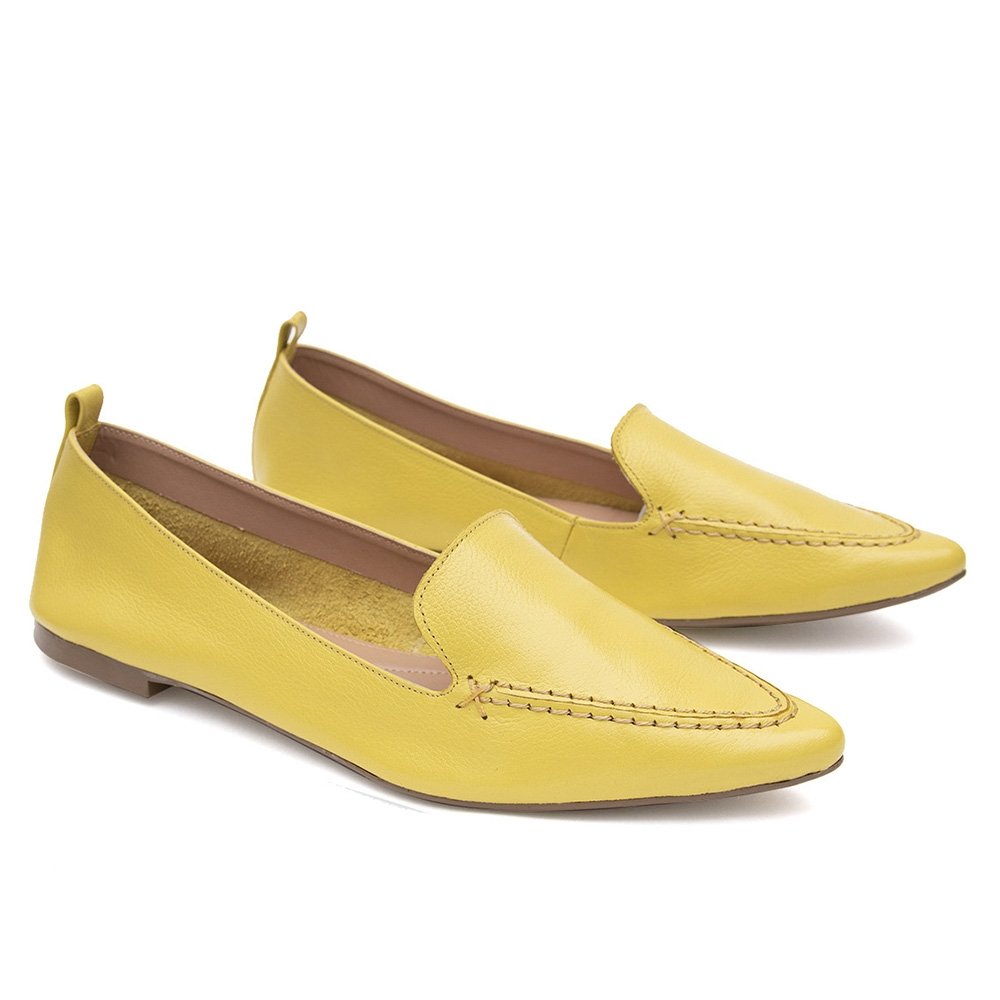 Sapatilha Bico Fino Krn Shoes Confortável Costura Reforçada Amarelo 1