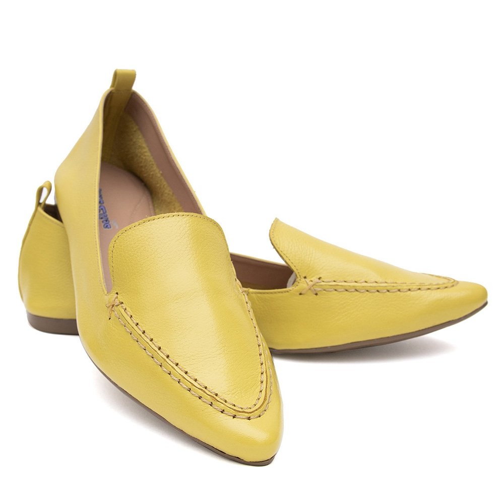 Sapatilha Bico Fino Krn Shoes Confortável Costura Reforçada Amarelo 2