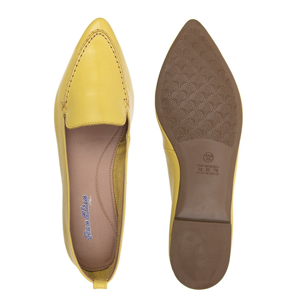 Sapatilha Bico Fino Krn Shoes Confortável Costura Reforçada Amarelo 3