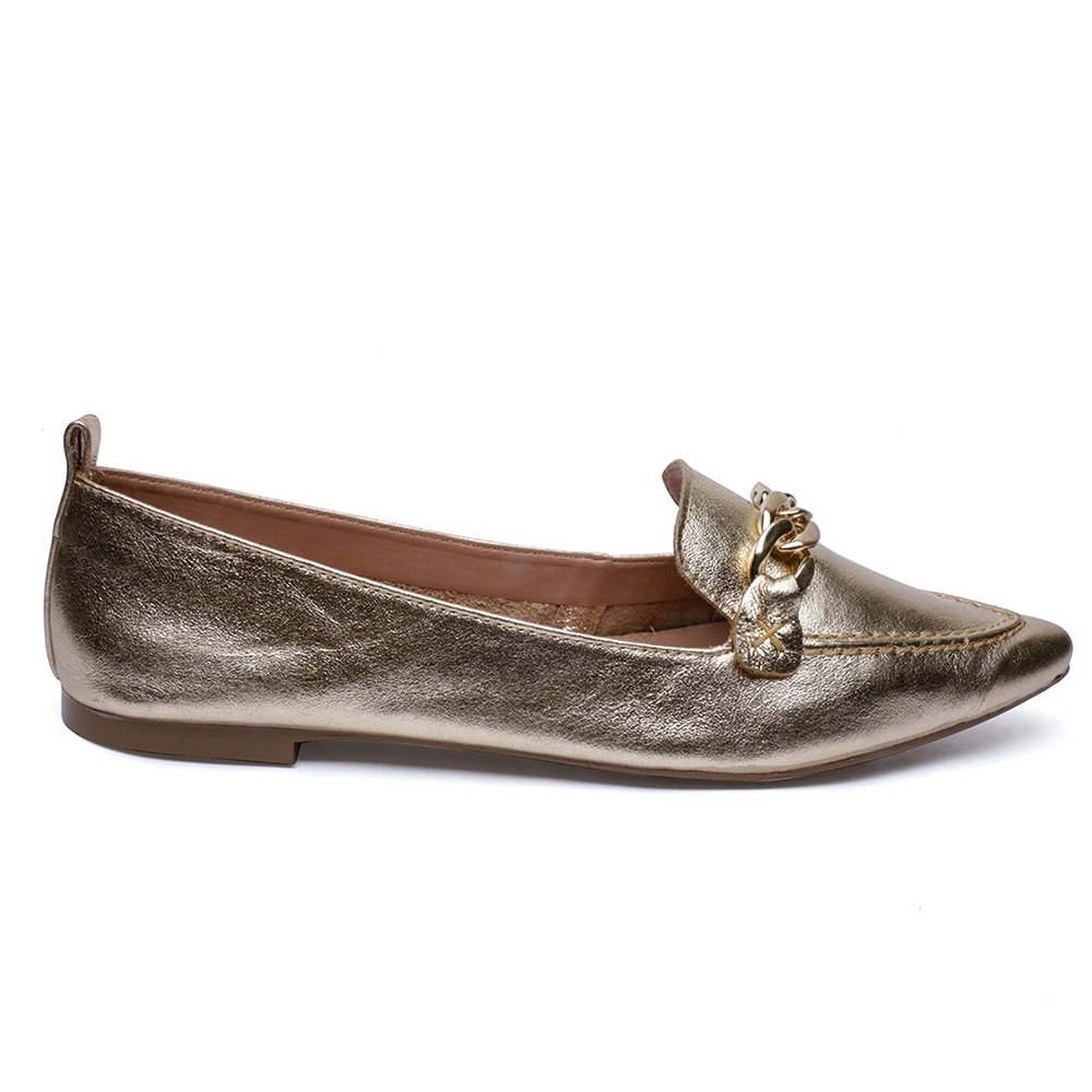 Sapatilha Bico Fino Sola Macia Krn Shoes Corrente Estilosa Dourado 4