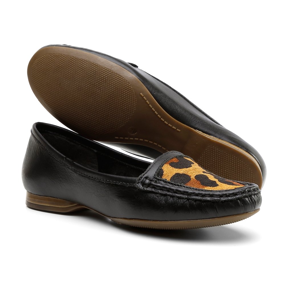 Mocassim Casual Com Estampas Krn Shoes Costura Aparente Preto 1