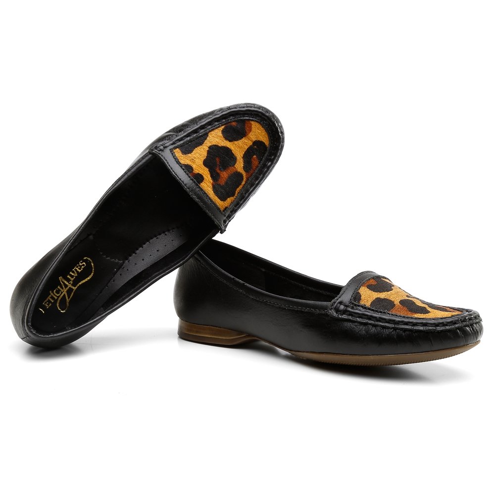Mocassim Casual Com Estampas Krn Shoes Costura Aparente Preto 2