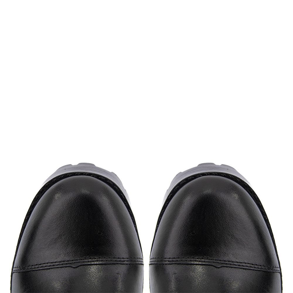 Bota Coturno Couro Feminino Zíper Elástico Frontal Tiras Corrente Spike Removível Salto Tratorado Preto 9