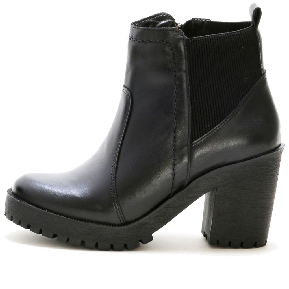 Bota Coturno Couro Feminino Elástico Zíper Moda Elegante Resistente Salto Tratorado Preto 9