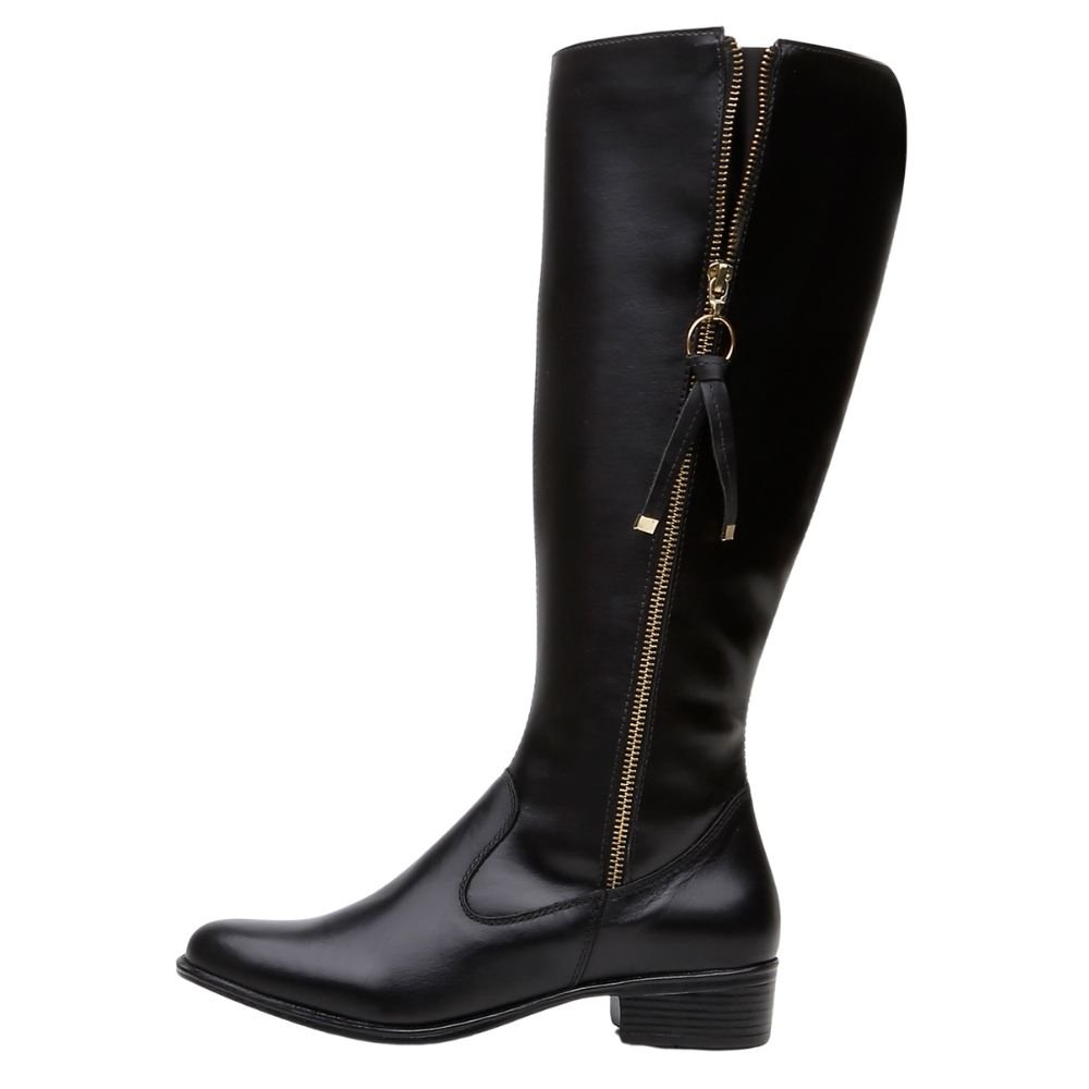 Bota Montaria Couro Feminino Cano Alto Zíper Lateral Moda Inverno Elegante Salto Baixo Preto 5