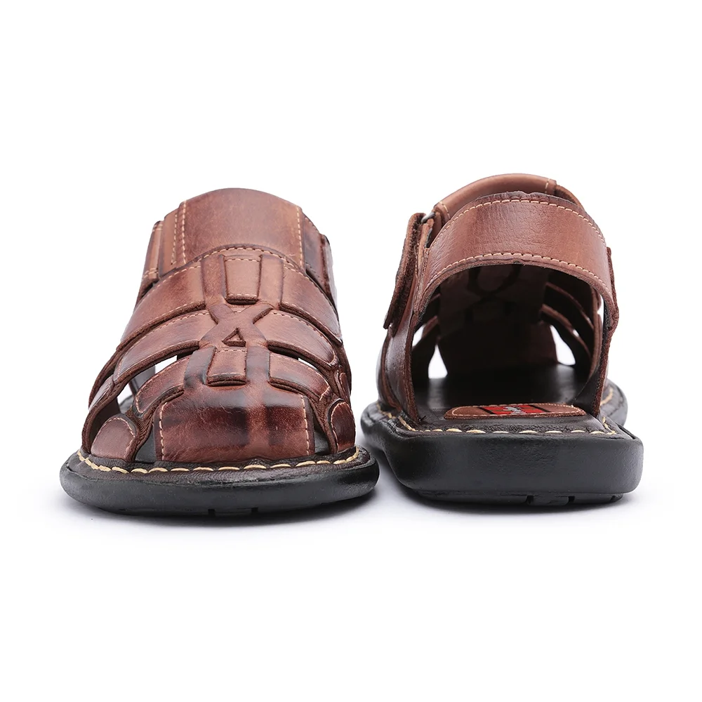 Sandália Casual em Couro Anatômica Masculino Tiras Grossa Super Confortável Marrom 4