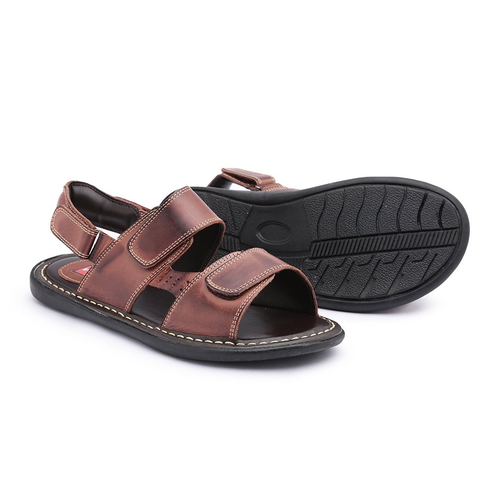 Sandália Casual em Couro Anatômica Masculino Calce Fácil Resistente Super Confortável Marrom 2