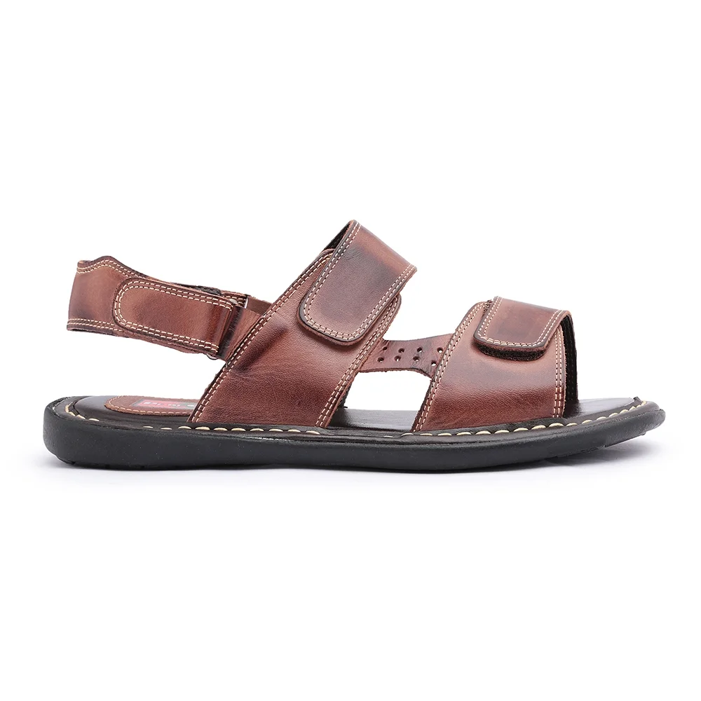 Sandália Casual em Couro Anatômica Masculino Calce Fácil Resistente Super Confortável Marrom 3