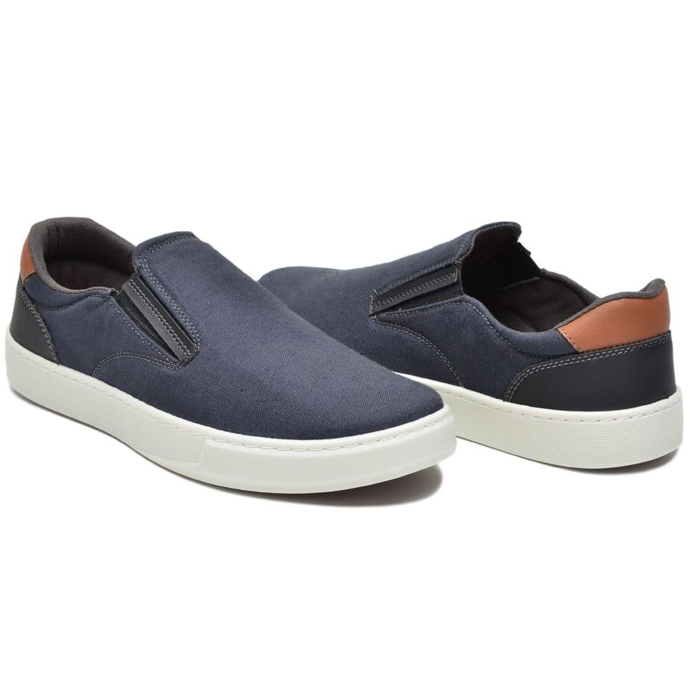 Tênis Slip On Masculino Calce Fácil Lona Elástico Tênis Adulto Casual Dia a Dia Cinza 3
