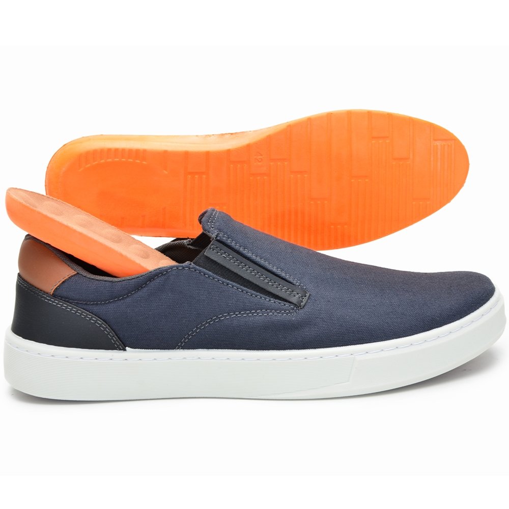 Tênis Slip On Masculino Calce Fácil Lona Elástico Tênis Adulto Casual Dia a Dia Cinza 4