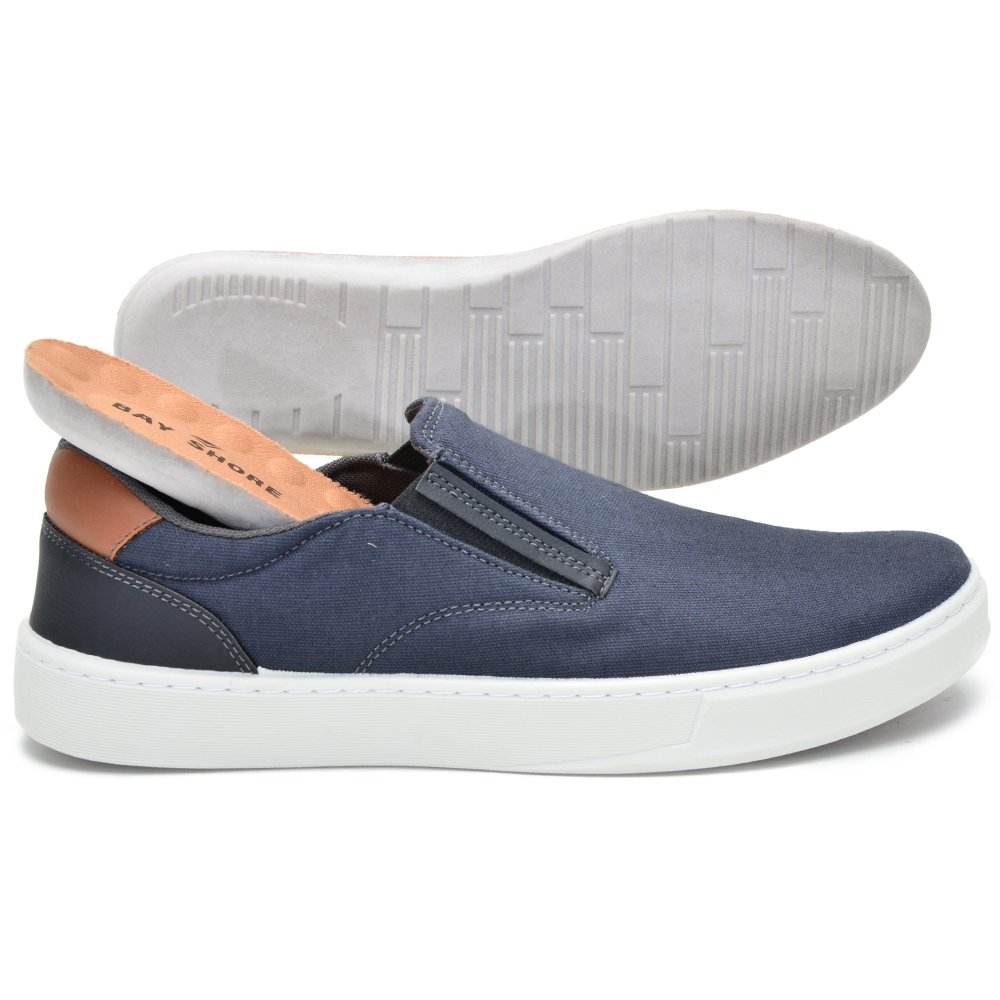 Tênis Slip On Masculino Calce Fácil Lona Elástico Tênis Adulto Casual Dia a Dia Cinza 5