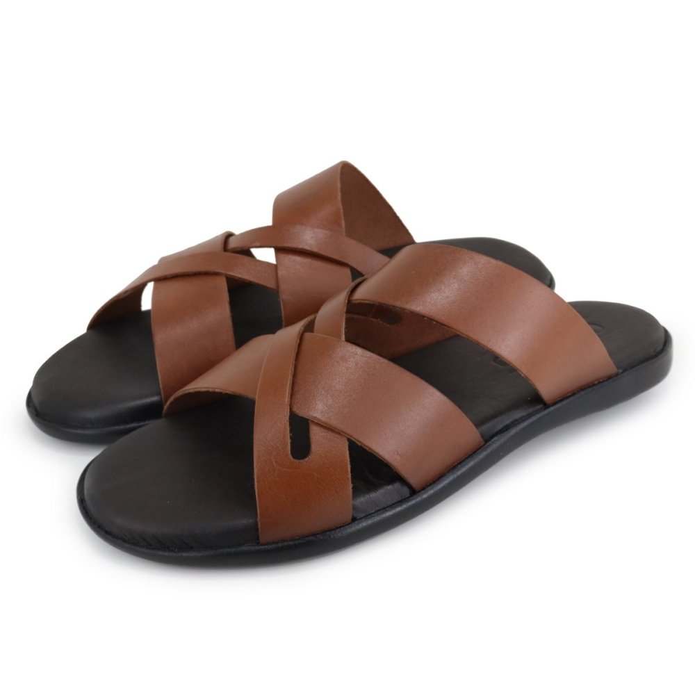 Chinelo Masculina Couro Confortável Sandália Masculina Leve Marrom 2