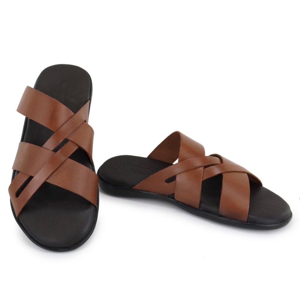 Chinelo Masculina Couro Confortável Sandália Masculina Leve Marrom 3