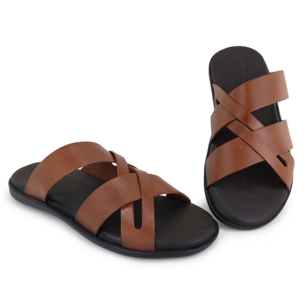 Chinelo Masculina Couro Confortável Sandália Masculina Leve Marrom 4