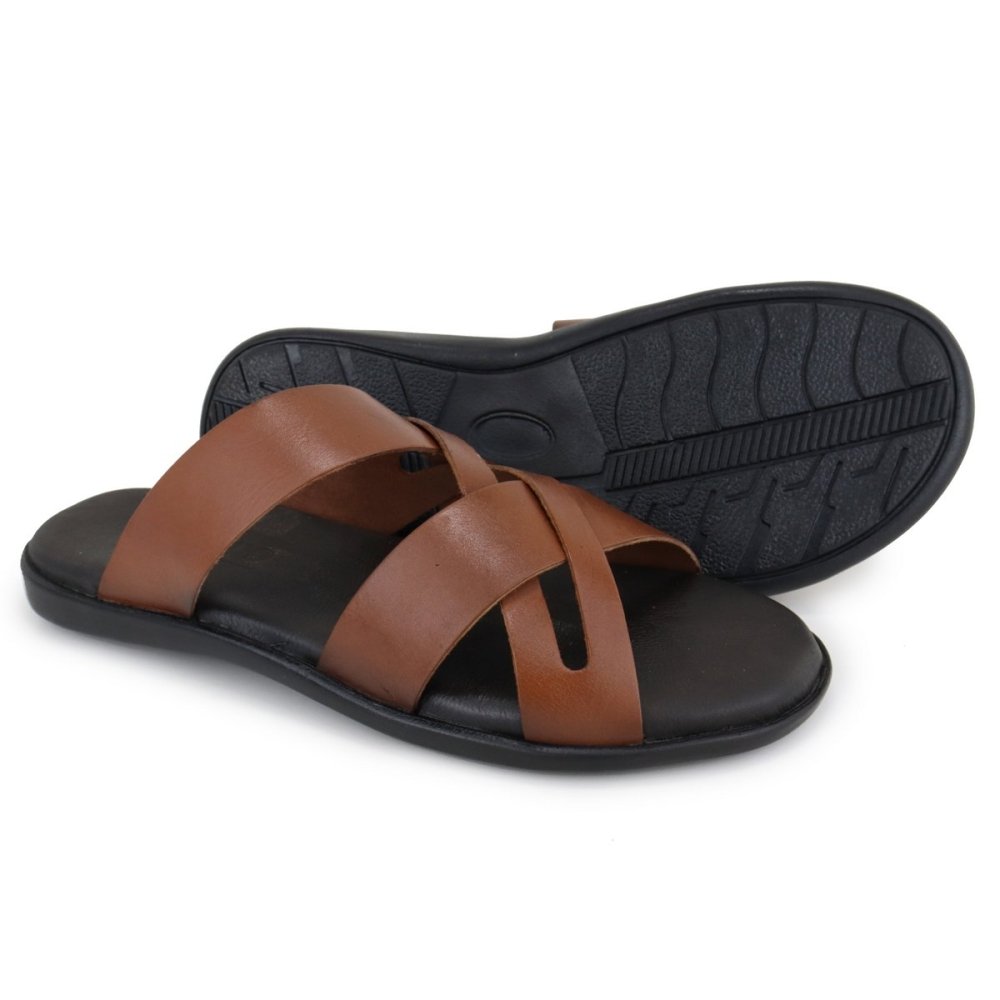 Chinelo Masculina Couro Confortável Sandália Masculina Leve Marrom 5