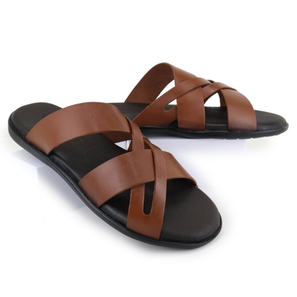 Chinelo Masculina Couro Confortável Sandália Masculina Leve Marrom 7