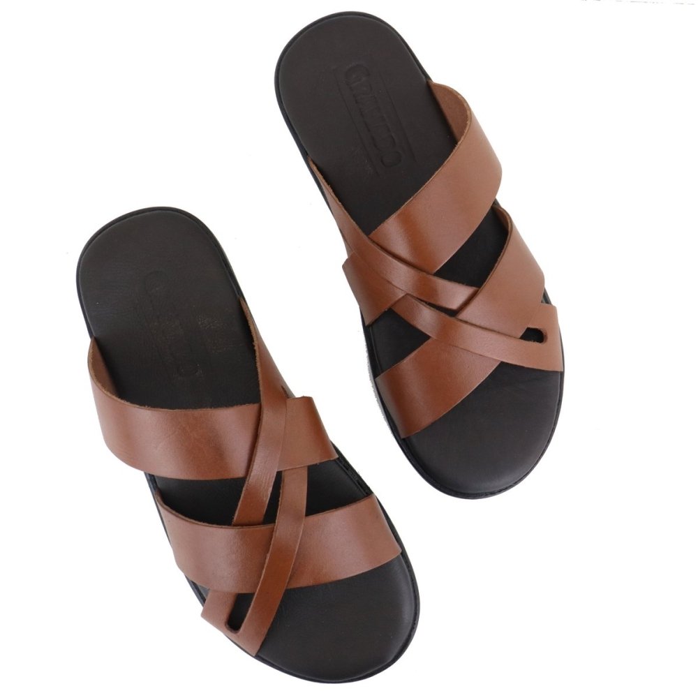Chinelo Masculina Couro Confortável Sandália Masculina Leve Marrom 10