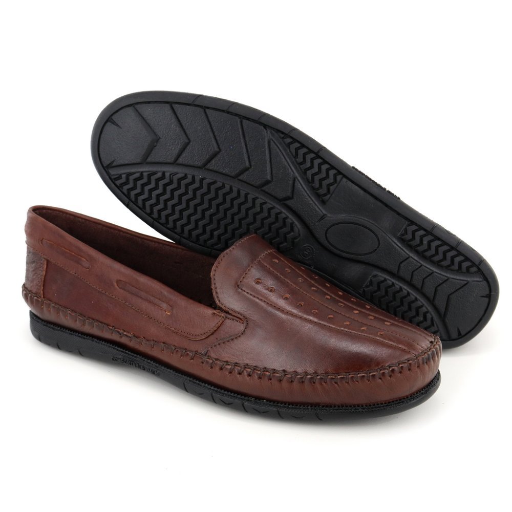 Mocassim Masculino Couro Confortável Sapatilha Masculina Macia Marrom 7