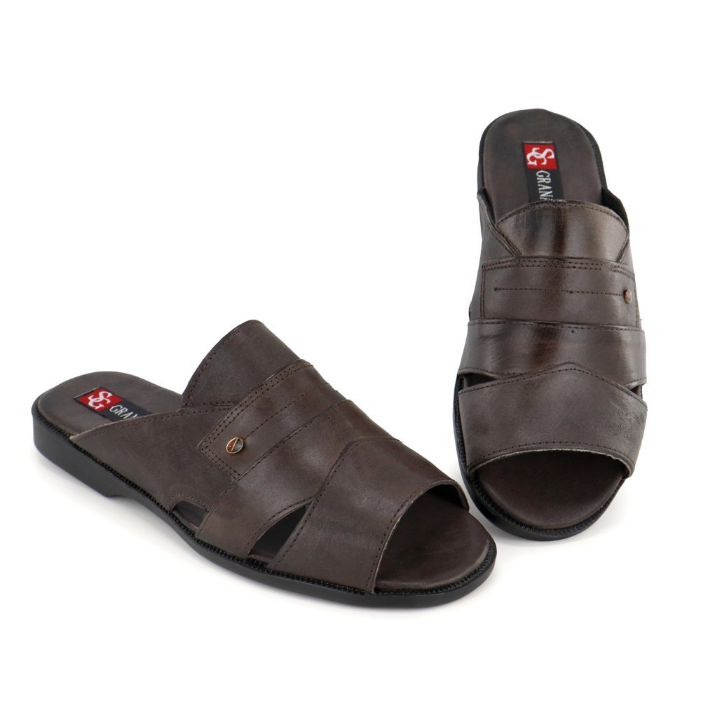 Sandália Masculina Couro Leve Anti Stress Resistente Calce Fácil Café 3