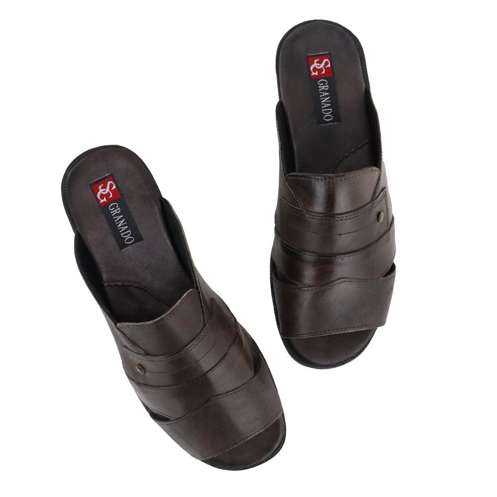 Sandália Masculina Couro Leve Anti Stress Resistente Calce Fácil Café 6