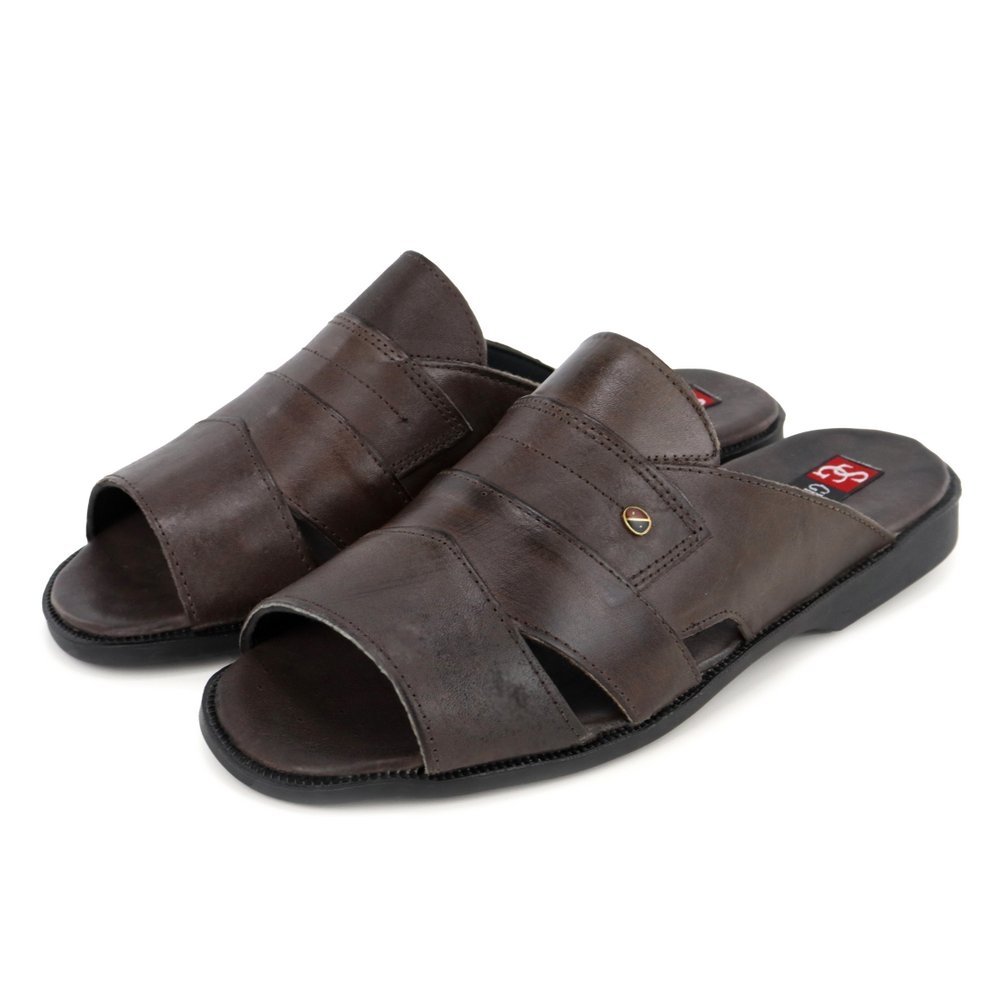 Sandália Masculina Couro Leve Anti Stress Resistente Calce Fácil Café 7