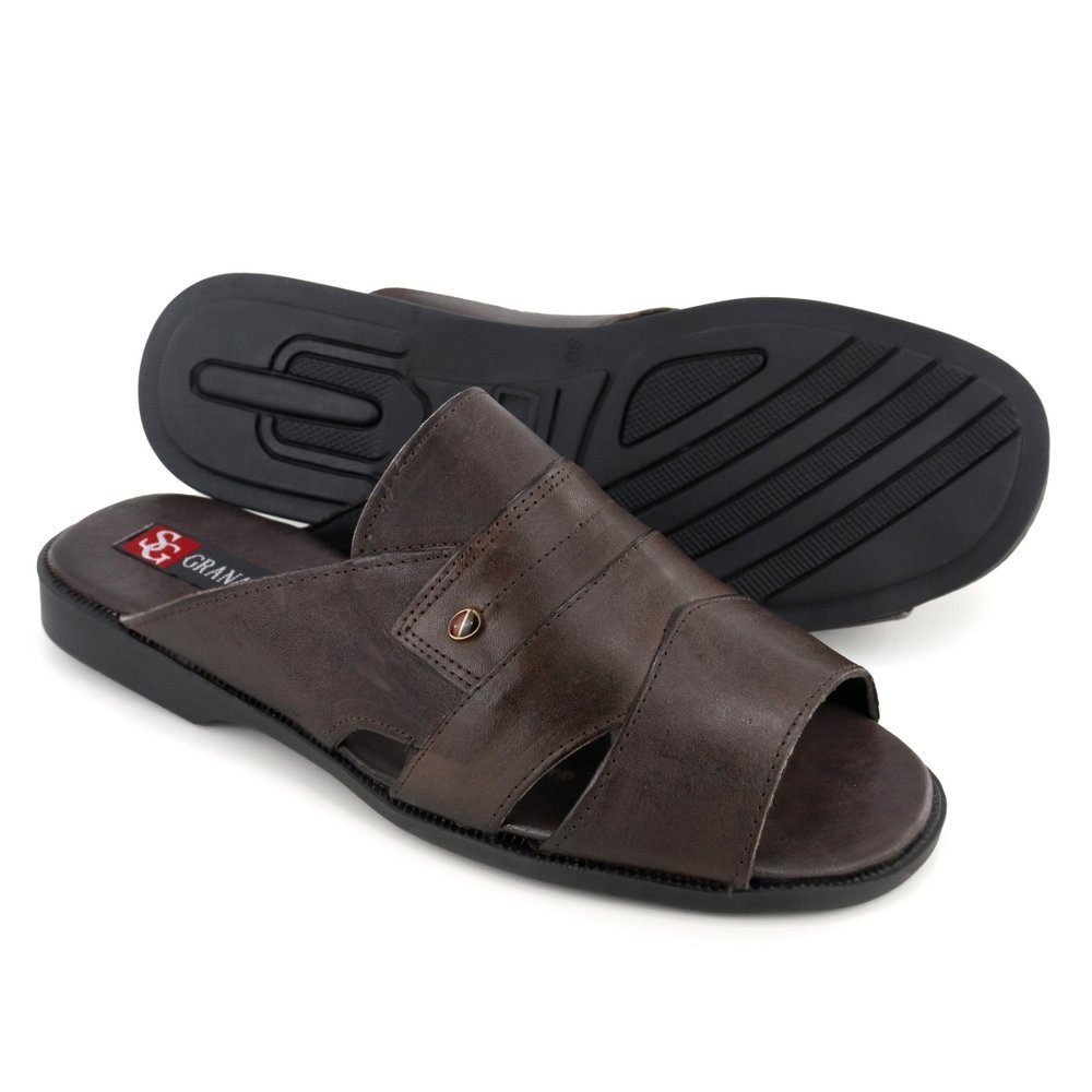 Sandália Masculina Couro Leve Anti Stress Resistente Calce Fácil Café 8