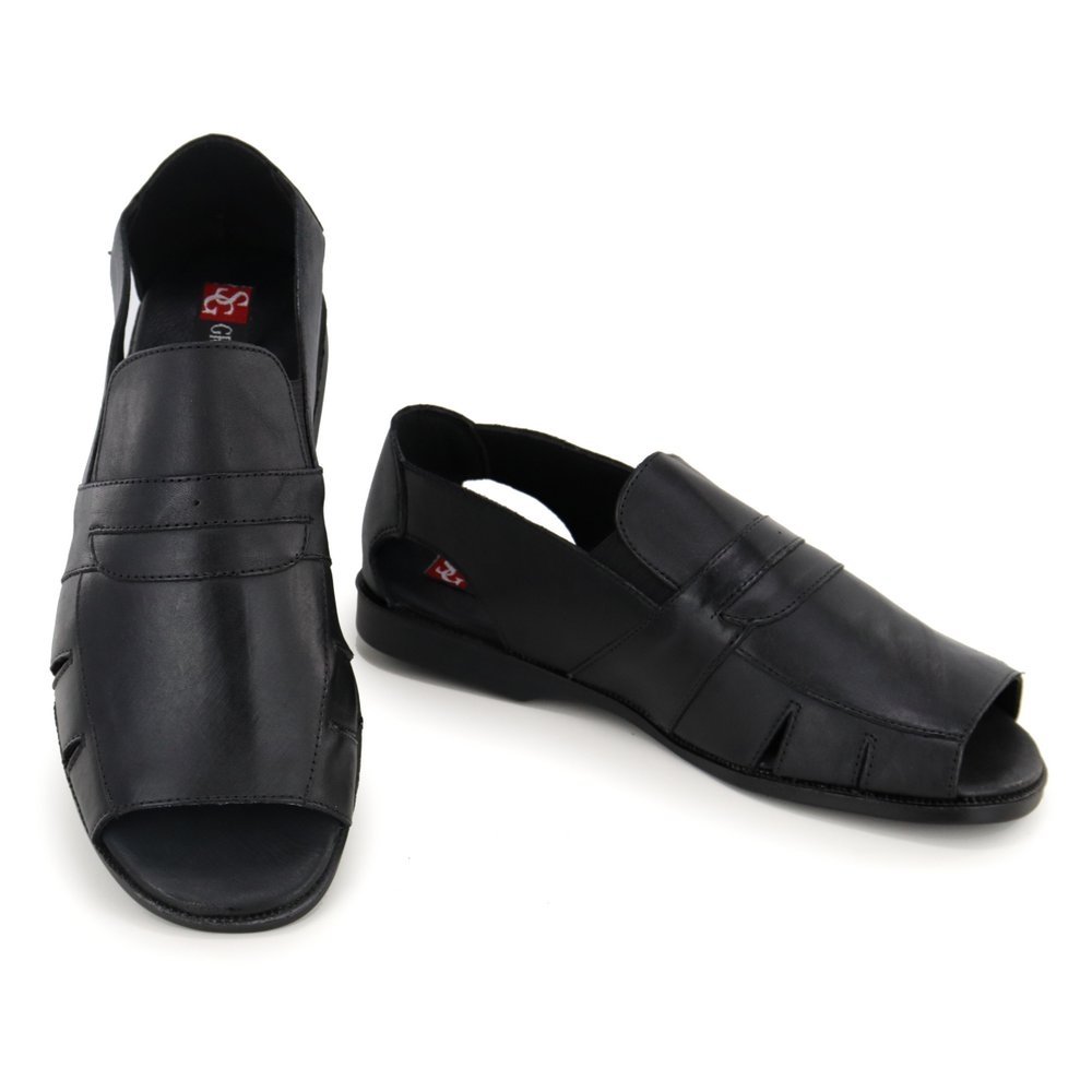 Chinelo Masculino De Couro Confortável Verão Casual Dia a Dia Preto 2