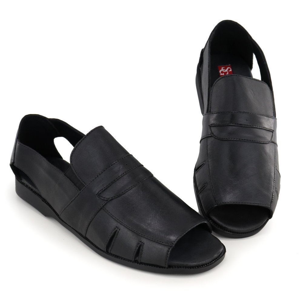 Chinelo Masculino De Couro Confortável Verão Casual Dia a Dia Preto 4