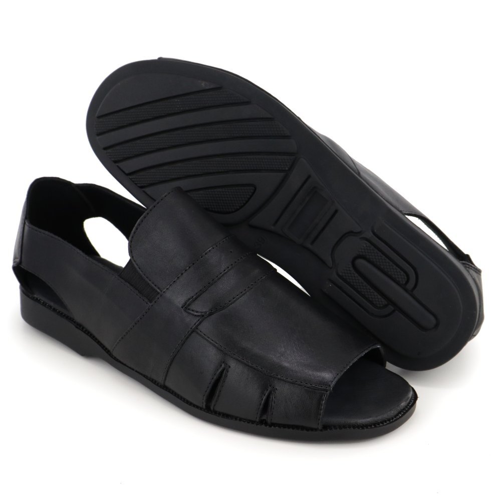 Chinelo Masculino De Couro Confortável Verão Casual Dia a Dia Preto 5