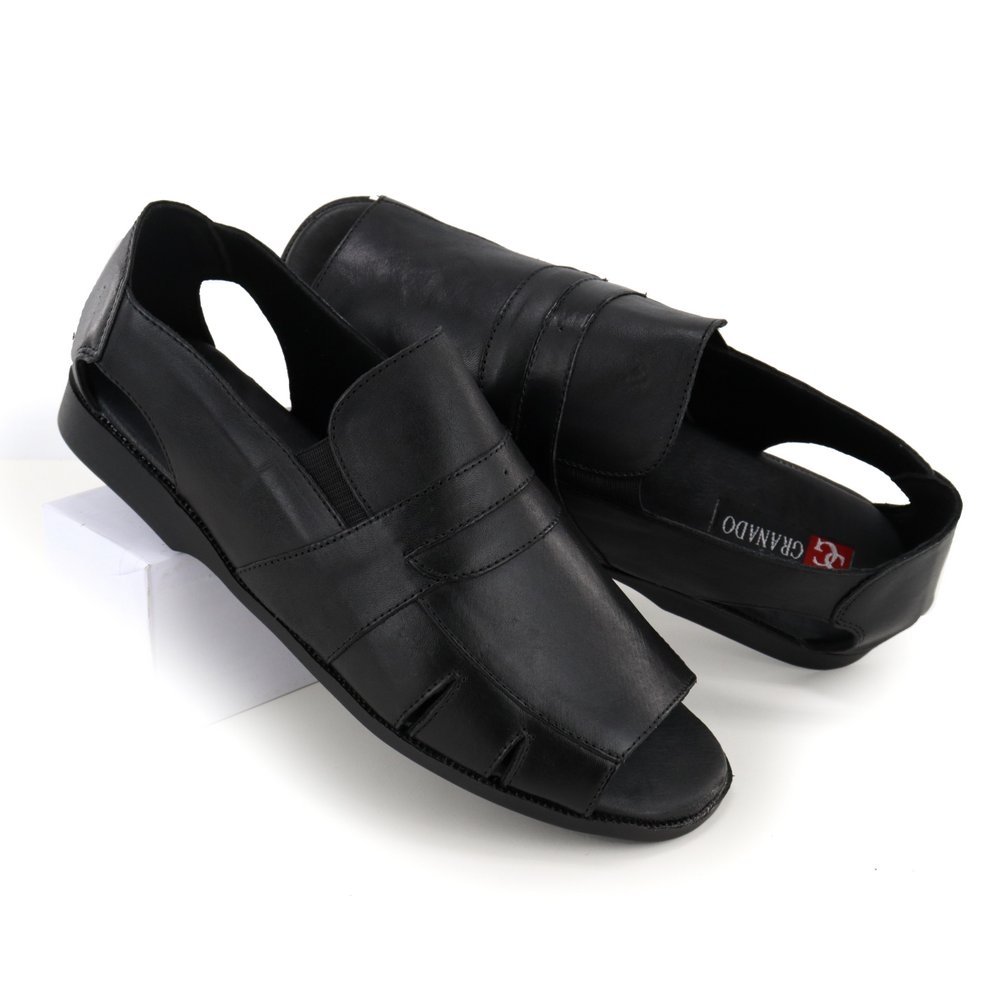 Chinelo Masculino De Couro Confortável Verão Casual Dia a Dia Preto 6