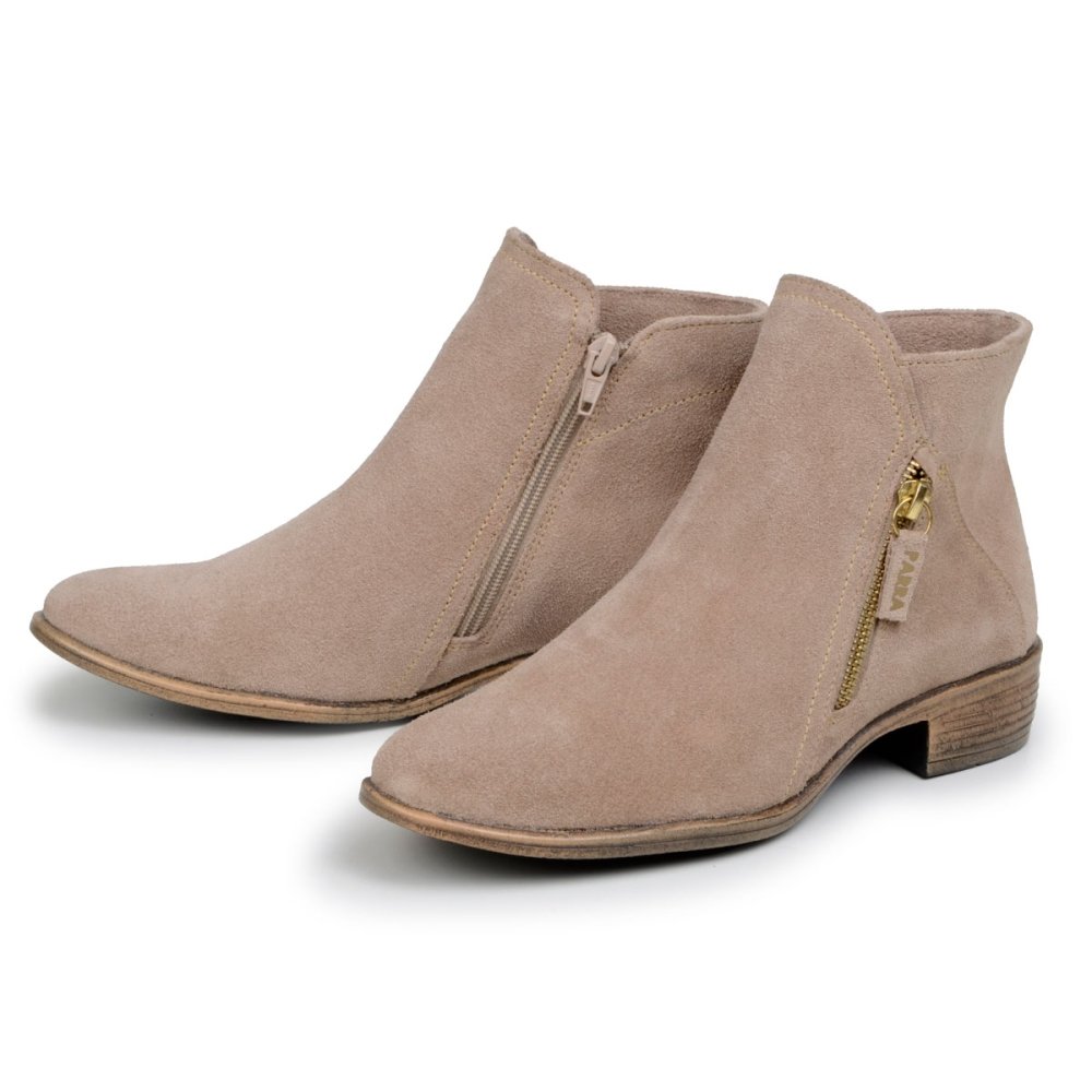 Bota Feminina Chelsea Camurça Macia Cano Curto Confortável Leve Fashion Bege 3